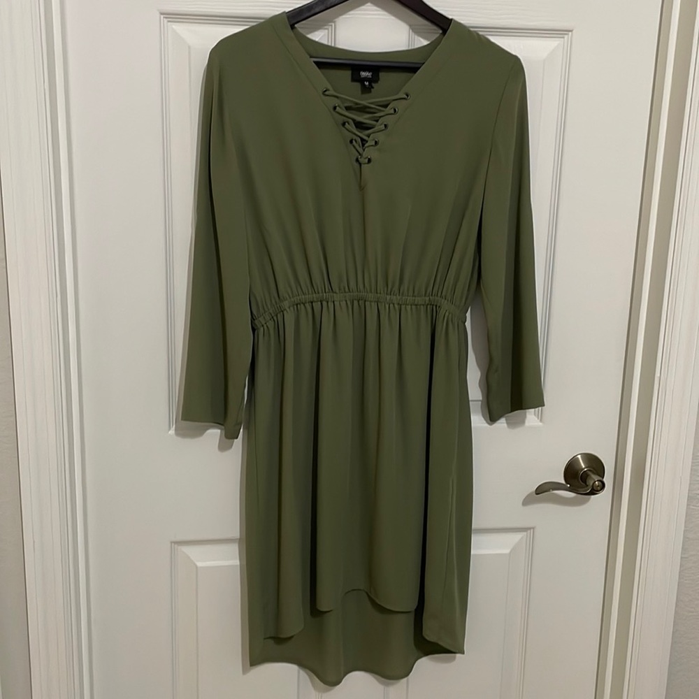 Hunter green lace up high low dress